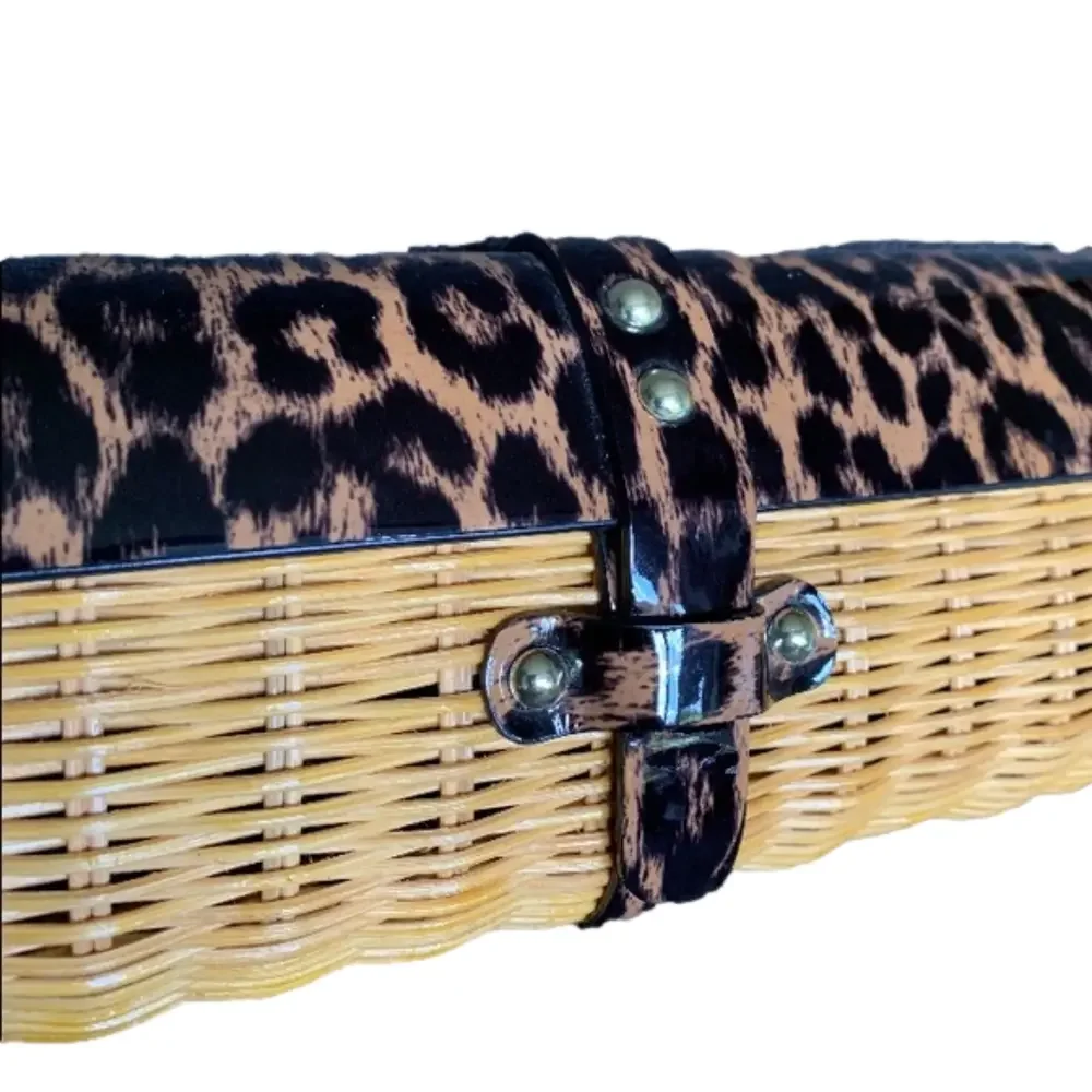 J Crew Wicker & Leopard Print  Clutch NWOTs